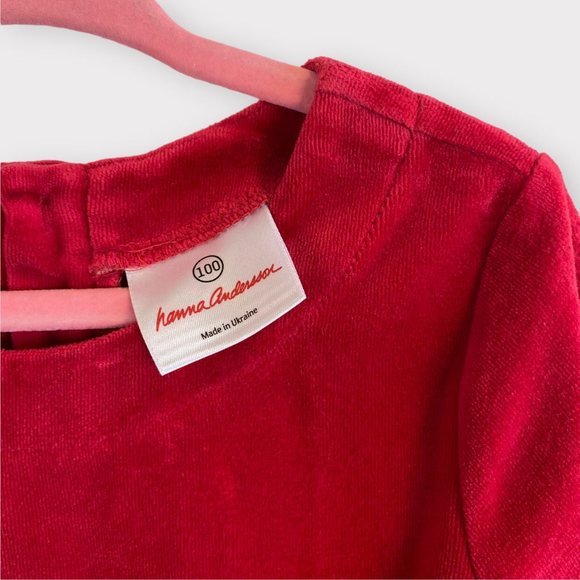 Hannah Andersson Red Velour Drop Waist Long Sleeve Dress - Picture 3 of 4